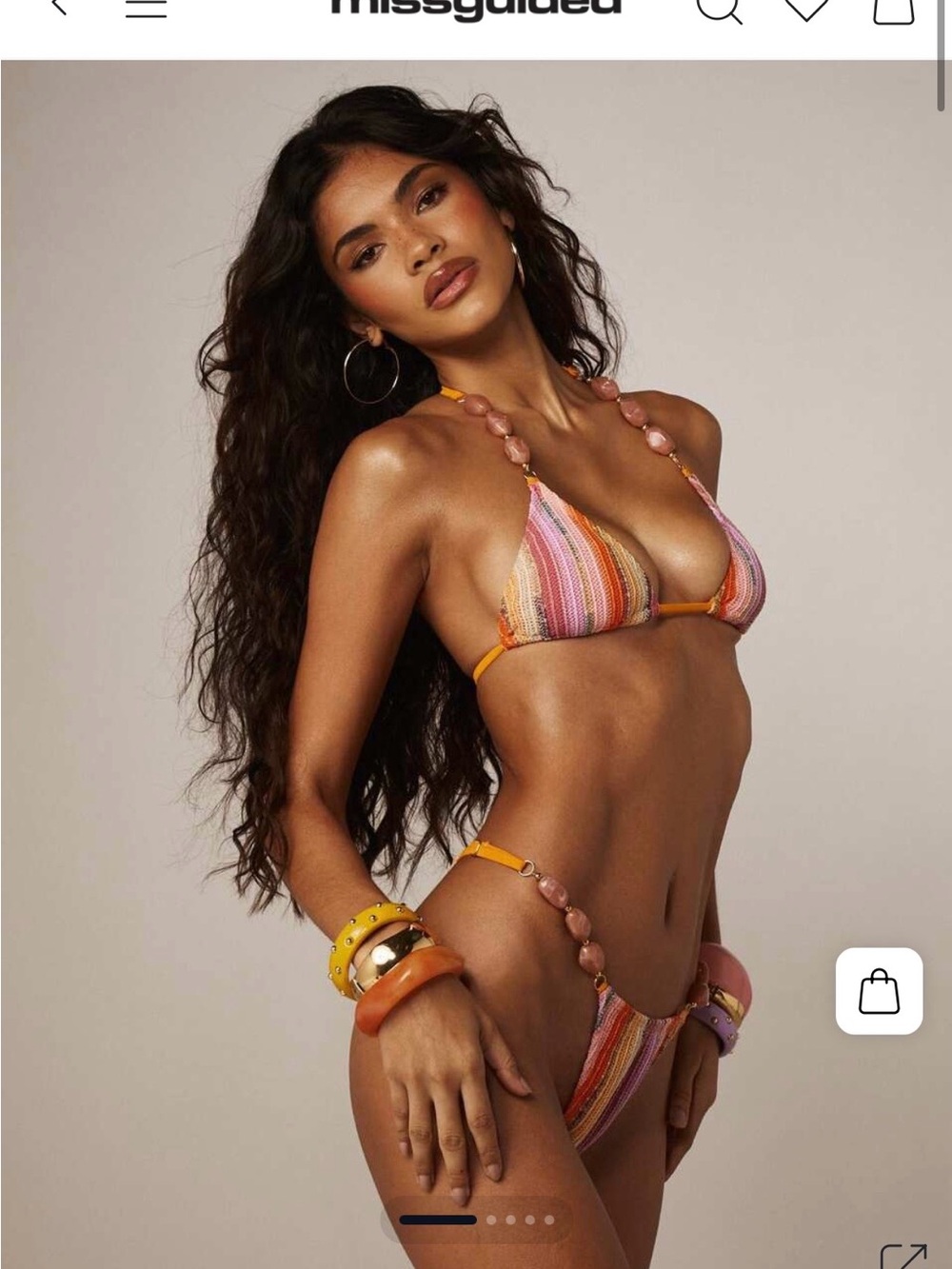 Missguided Multicolor Beaded Stripe Triangle Bikini - Pink/Orange